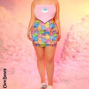 SHEIN X Care Bears Plus Near/Rainbow lettuce trim mesh skirt